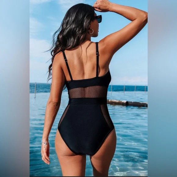 Cupshe Black Mesh One Piece Swimsuit - Picture 2 of 5